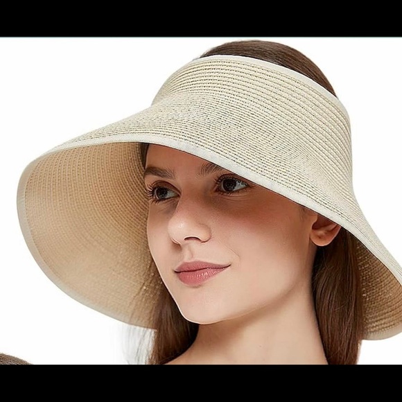 Foldable Straw Sun Visor Topless Beach Hat - Picture 1 of 2